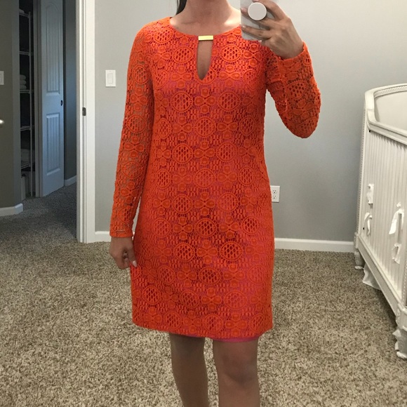 Trina Turk Dresses & Skirts - Trina Turk Dress, Orange w/ Lace Overlay Dress
